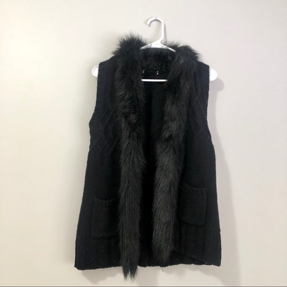 Black Faux Fur Sweater Vest